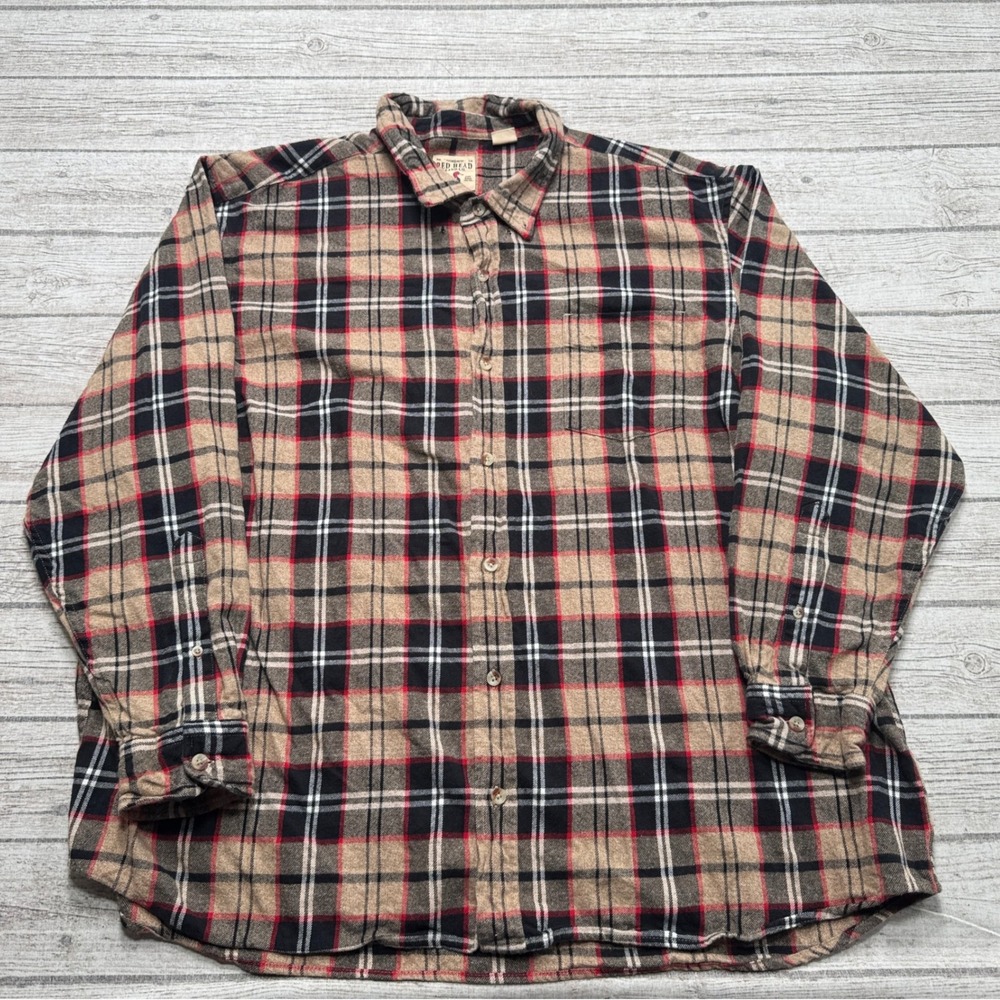 Vintage 90s Red Head Flannel Shirt Men's 4XL Brown Plaid Button Down Long Sleeve